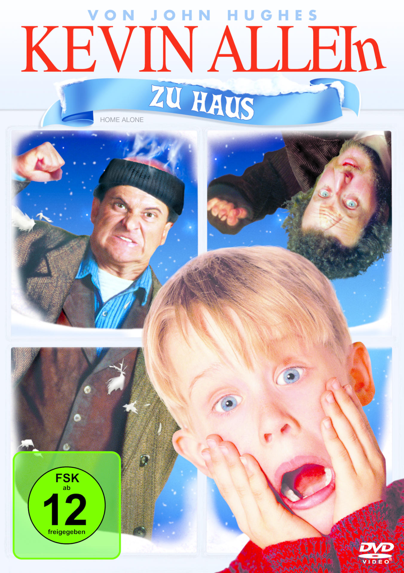 DVD-Cover von Kevin - Allein zu Haus, mit drei Gesichtern und Text auf Deutsch.
