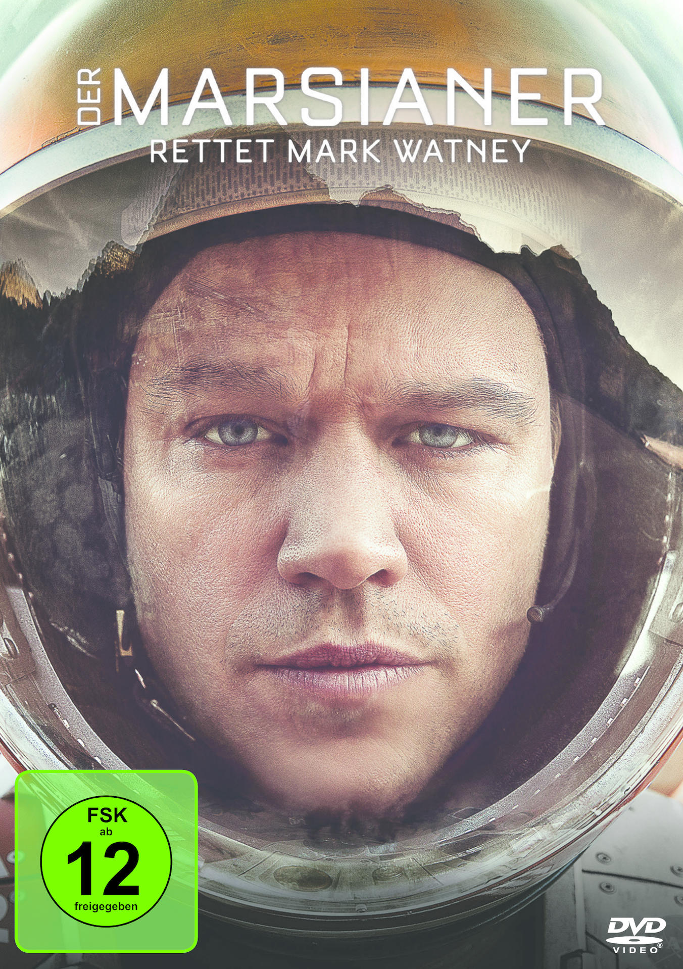 Filmposter für 'Der Marsianer'. Matt Damon in einem Helm ist das zentrale Bild.