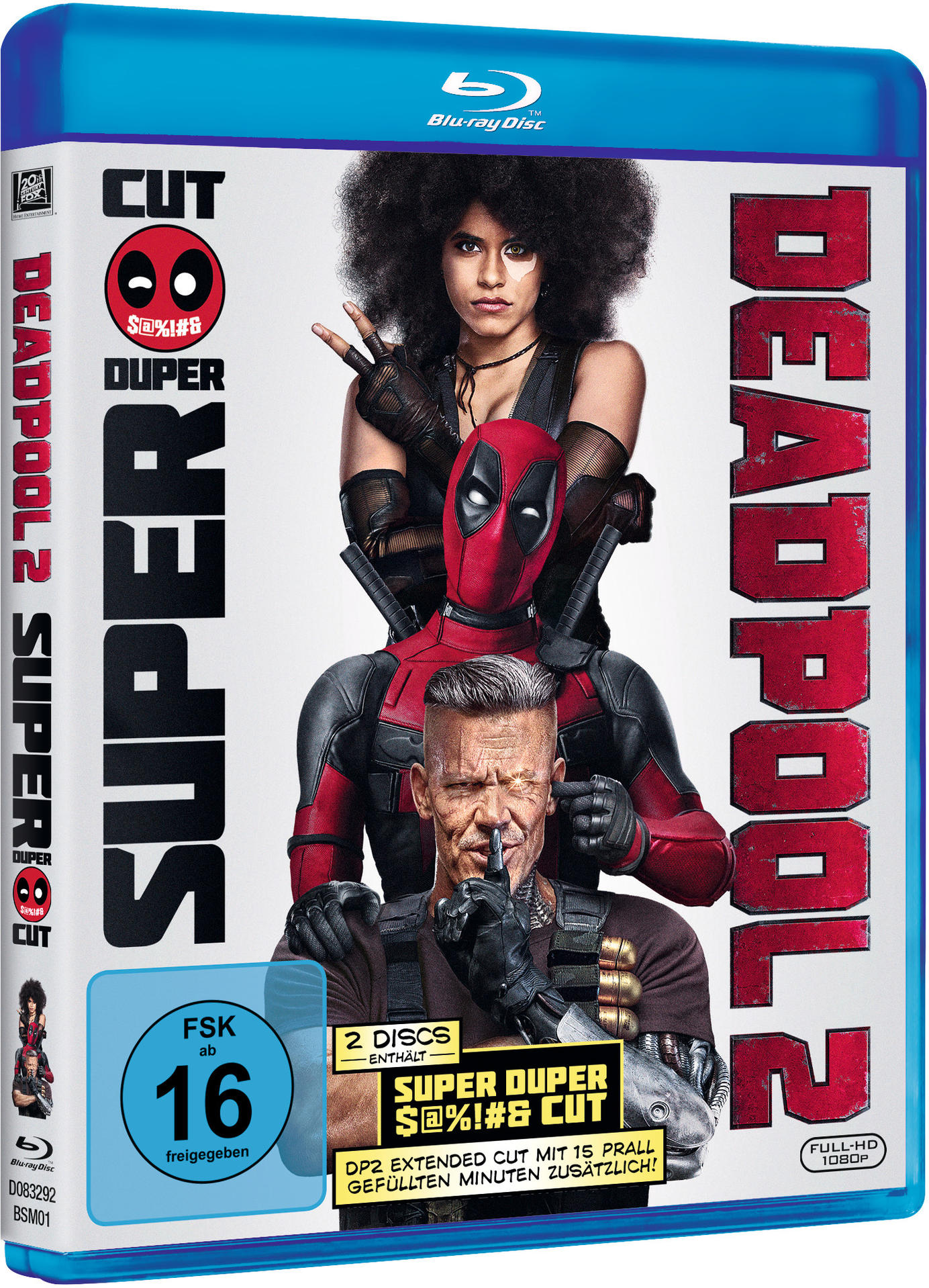 Deadpool 2 Blu-ray Disc-Cover mit Deadpool und anderen Figuren.