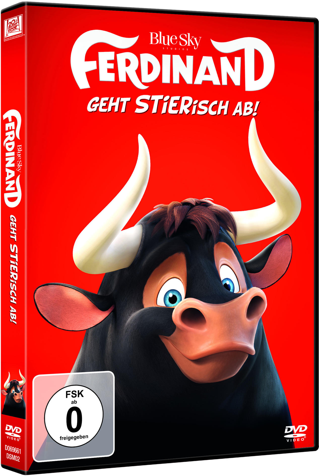 DVD-Hülle des Films Ferdinand, mit einem schwarzen Bullen.