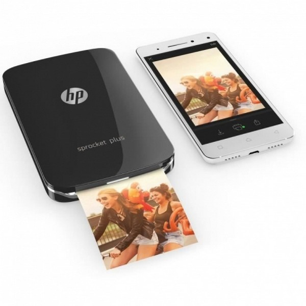 Impresora fotográfica - HP Sprocket Plus, Bluetooth, ZINK, Impresión sin tinta, Compacta, Negro