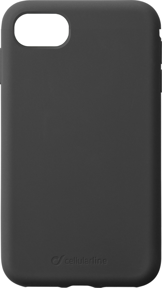 Een zwarte telefoonhoes met een opening voor de camera. De merknaam 'cellularline' staat onderaan.