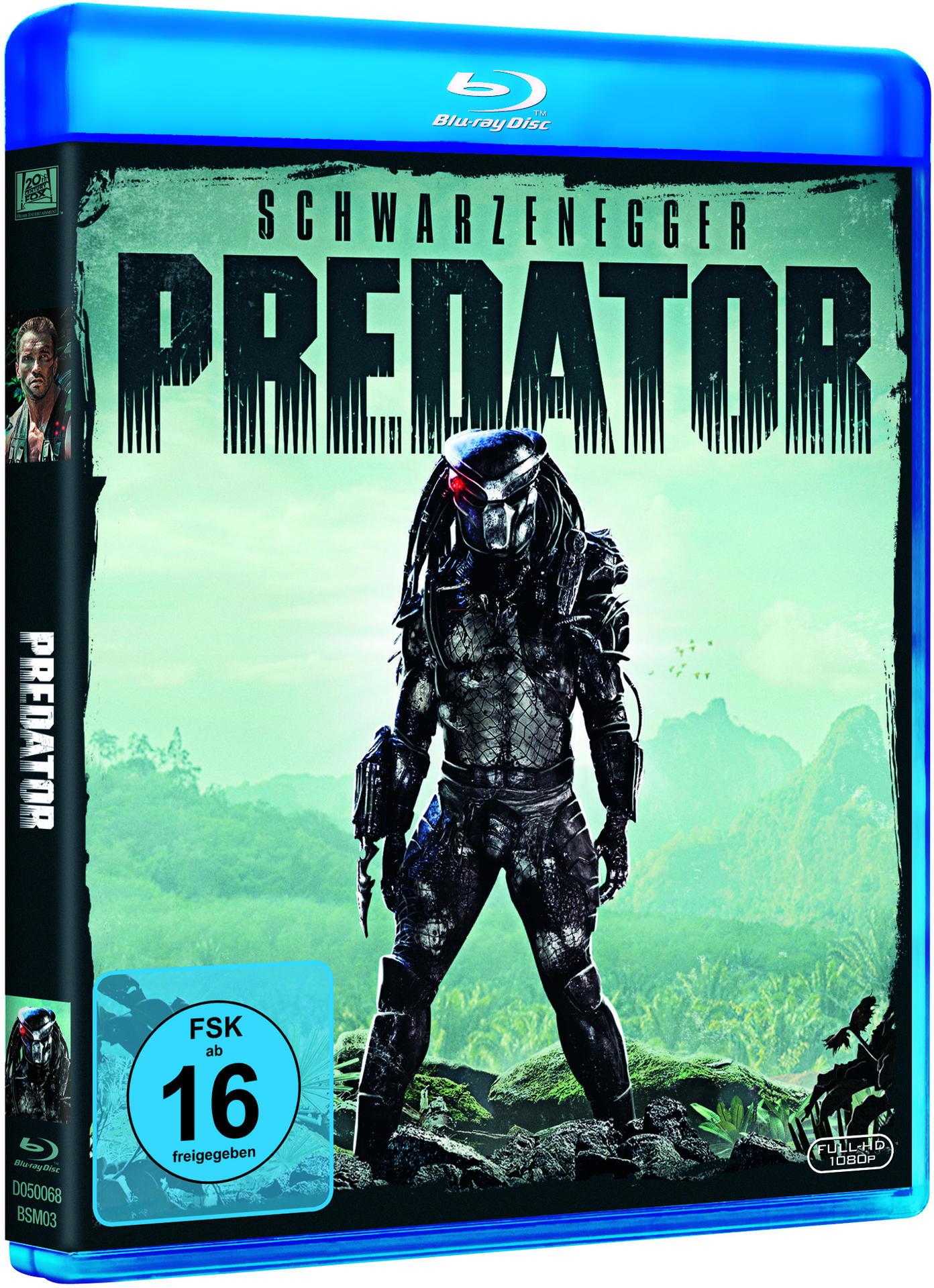 Blaue Blu-ray-Hülle mit einem Predator-Filmcover mit Arnold Schwarzenegger.