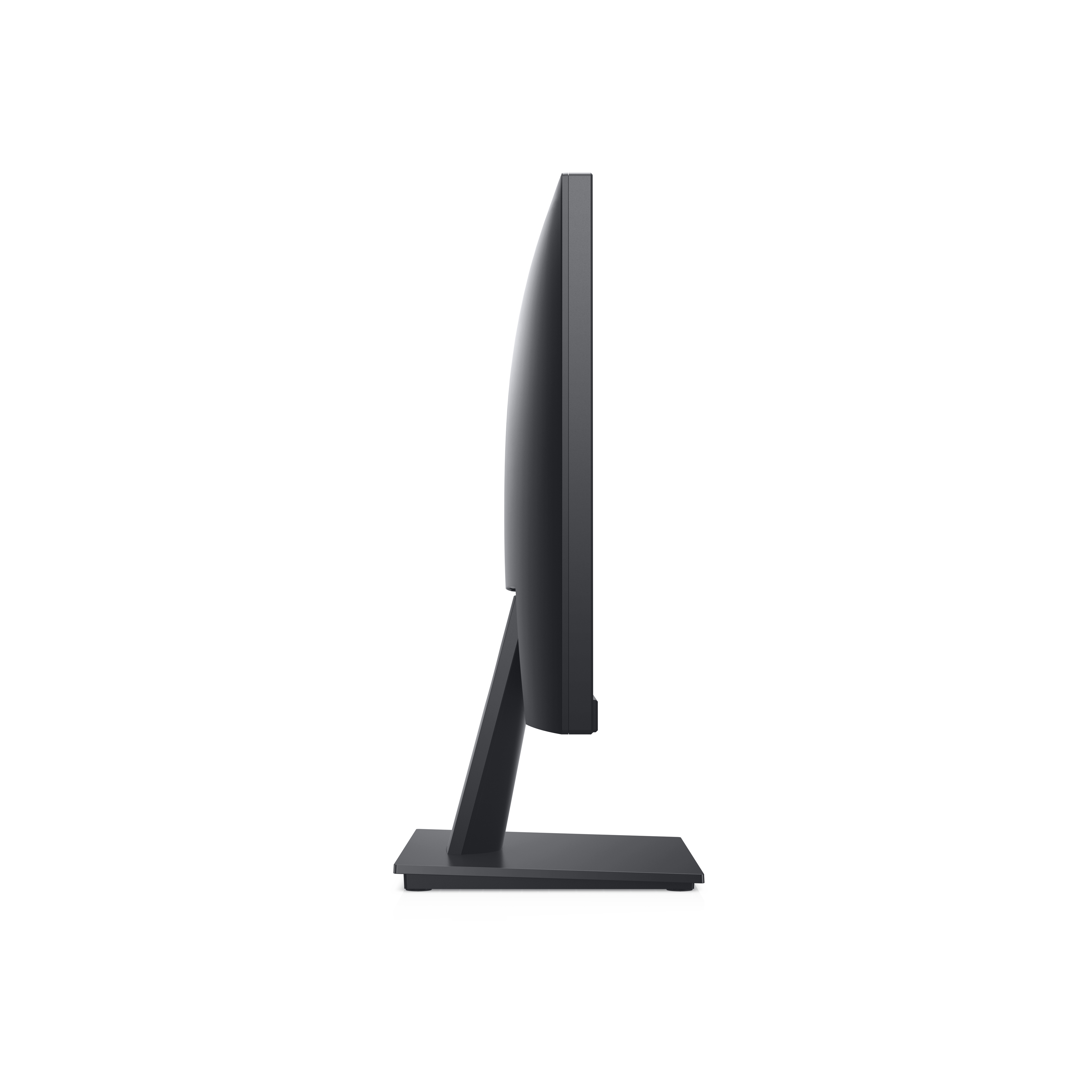 Schwarzer Computermonitor von der Seite, zeigt Bildschirm und Ständer.