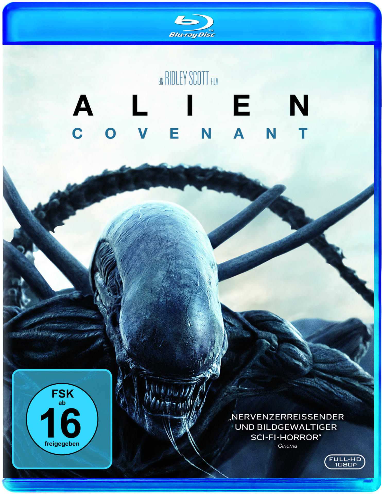 Blu-ray-Cover für Alien: Covenant. Zeigt einen Alien-Kopf und den Filmtitel.