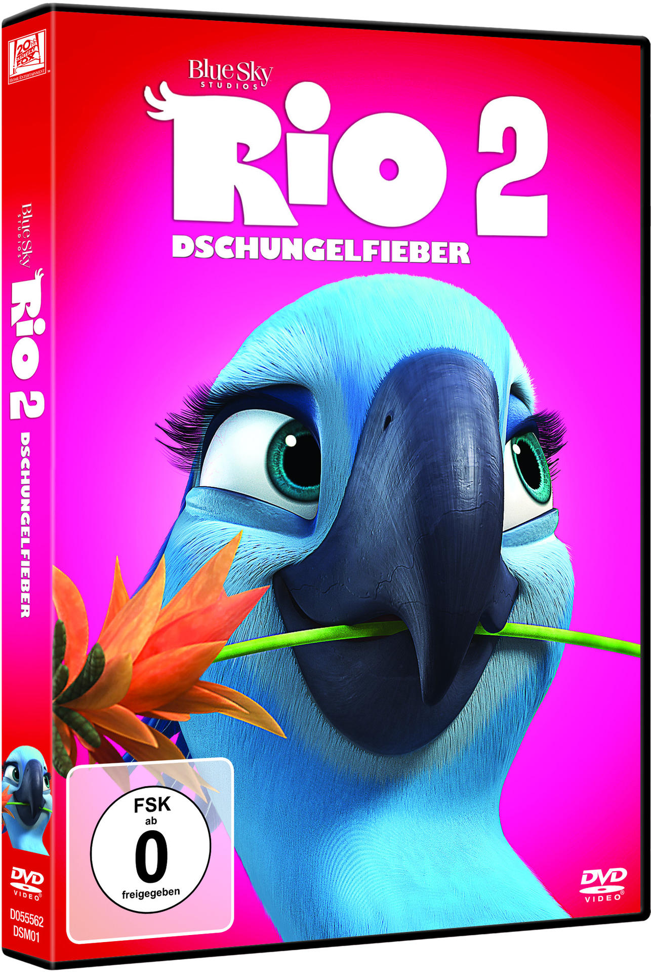 DVD-Hülle mit dem Filmcover von Rio 2 mit einem blauen Ara.