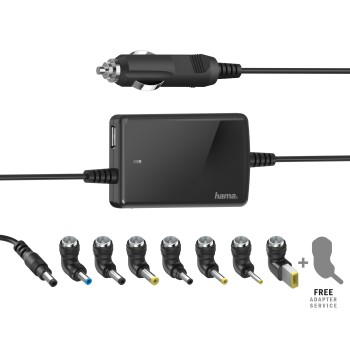 Schwarzes Hama Autoladegerät mit verschiedenen Adaptersteckern.