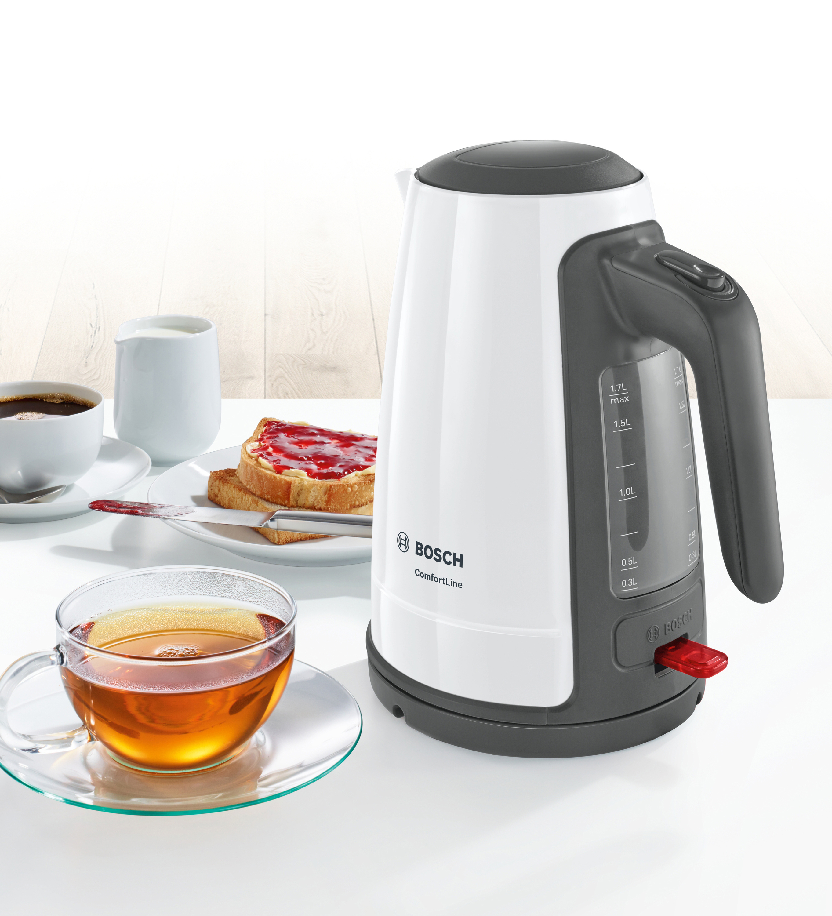 BOSCH TWK6A011 ComfortLine Wasserkocher, Weiß/Dunkelgrau