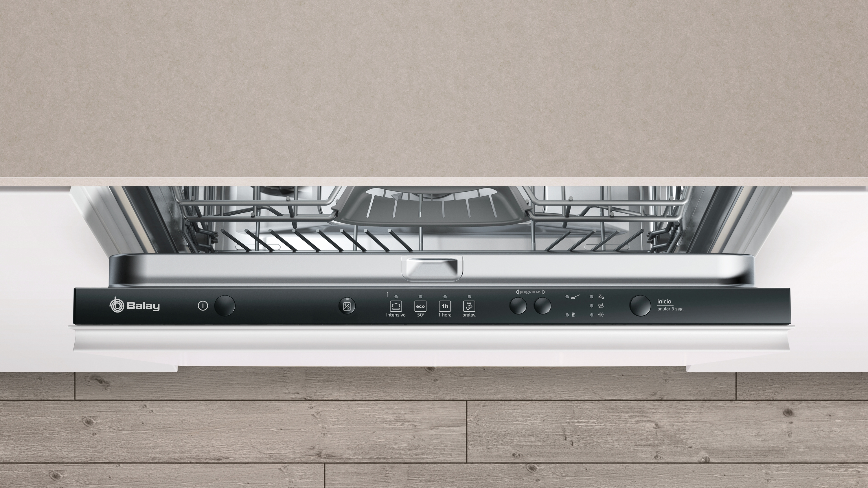 Lavavajillas integrable - Balay 3VH386NA, 14 servicios, 4 programas, 60 cm, Media carga, Inox