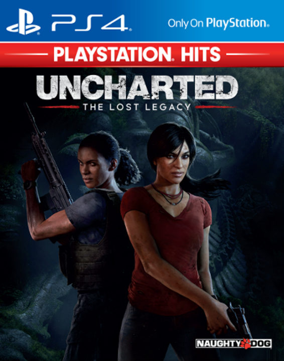 Portada del juego PlayStation 4: Uncharted: The Lost Legacy, con dos mujeres con armas.