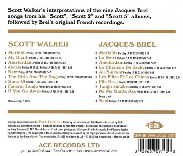 Pochette de CD avec texte sur les chansons de Scott Walker et Jacques Brel et une liste des titres.