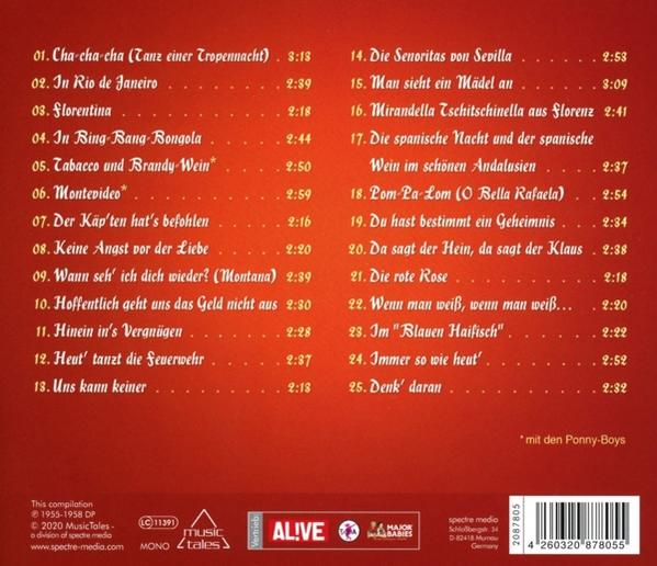 CD-Cover mit Songtiteln und Credits auf rotem Hintergrund.