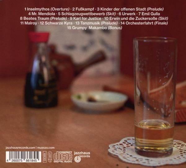 CD-Hülle mit einem Glas Getränk und Essen, Jaz-Record-Cover.