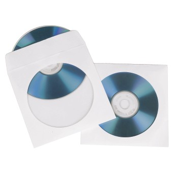 Zwei CDs in weißen Papierhüllen, eine teilweise heraus, auf weißem Hintergrund.