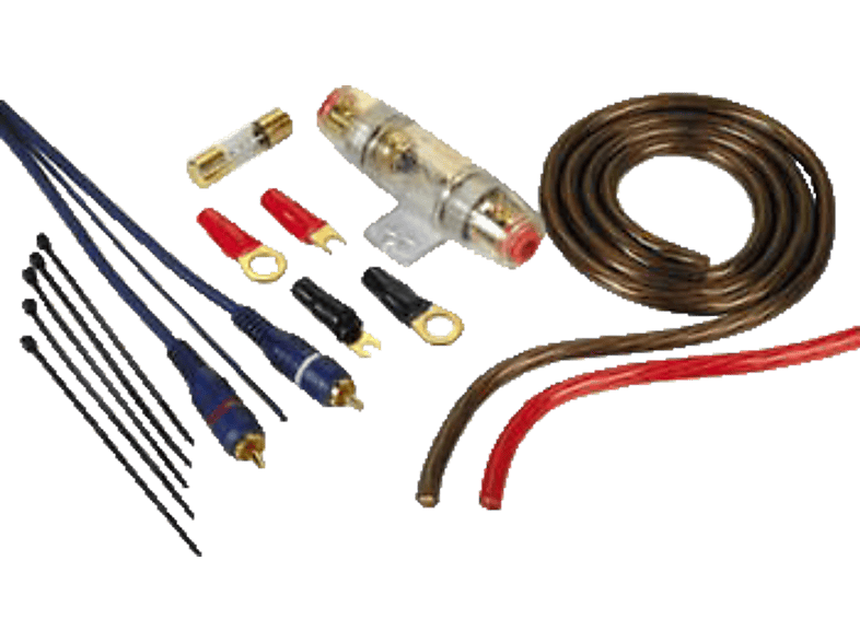, Cinchkabel, Sicherungshalter, Sicherung, Gabelkabelschuhen und Kabelbinder Hama Anschluss-Set 50 mm² für Car Hifi-Verstärker, AMP-Kit mit Powerkabeln 