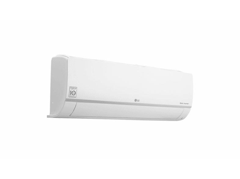 Una unidad de aire acondicionado LG blanca montada en una pared.
