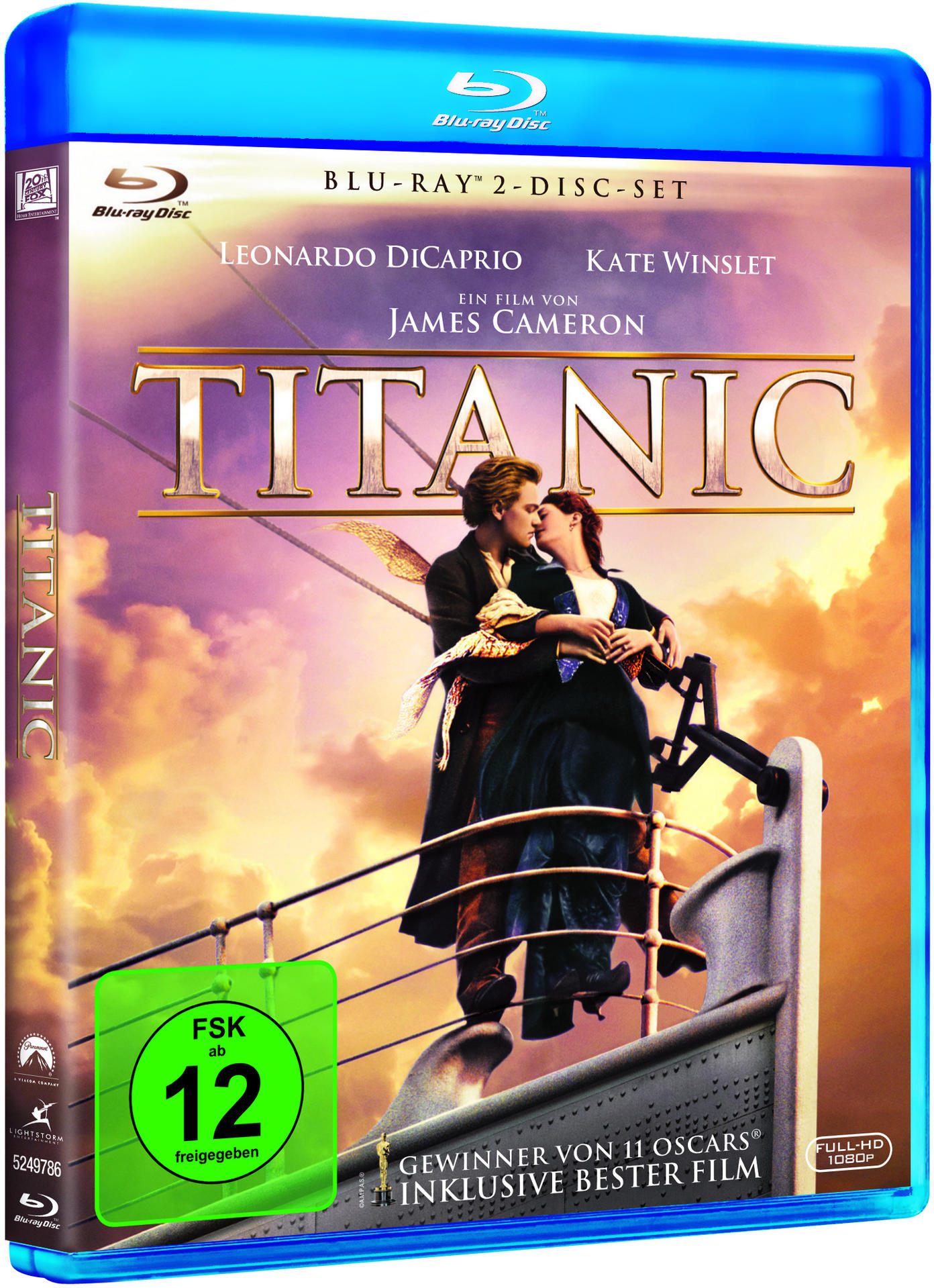 Blu-ray-Hülle des Films Titanic, mit Leonardo DiCaprio und Kate Winslet auf dem Cover.