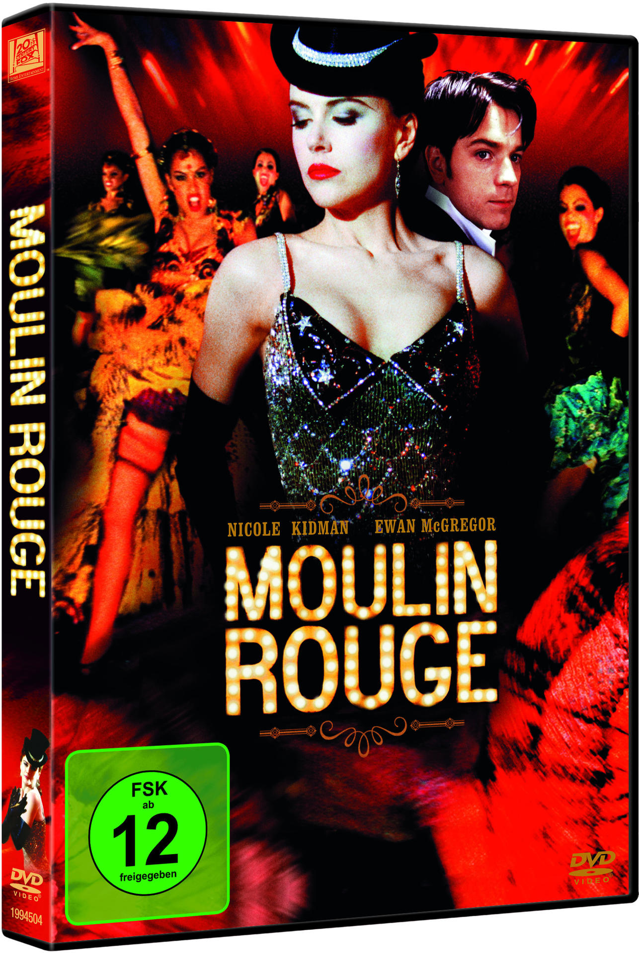 Moulin Rouge DVD-Cover mit Nicole Kidman und Ewan McGregor, lebendige Farben.