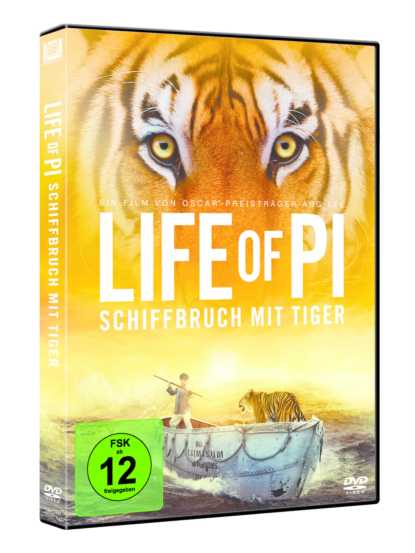 DVD-Hülle mit 'Life of Pi' und einem Tiger auf dem Cover.
