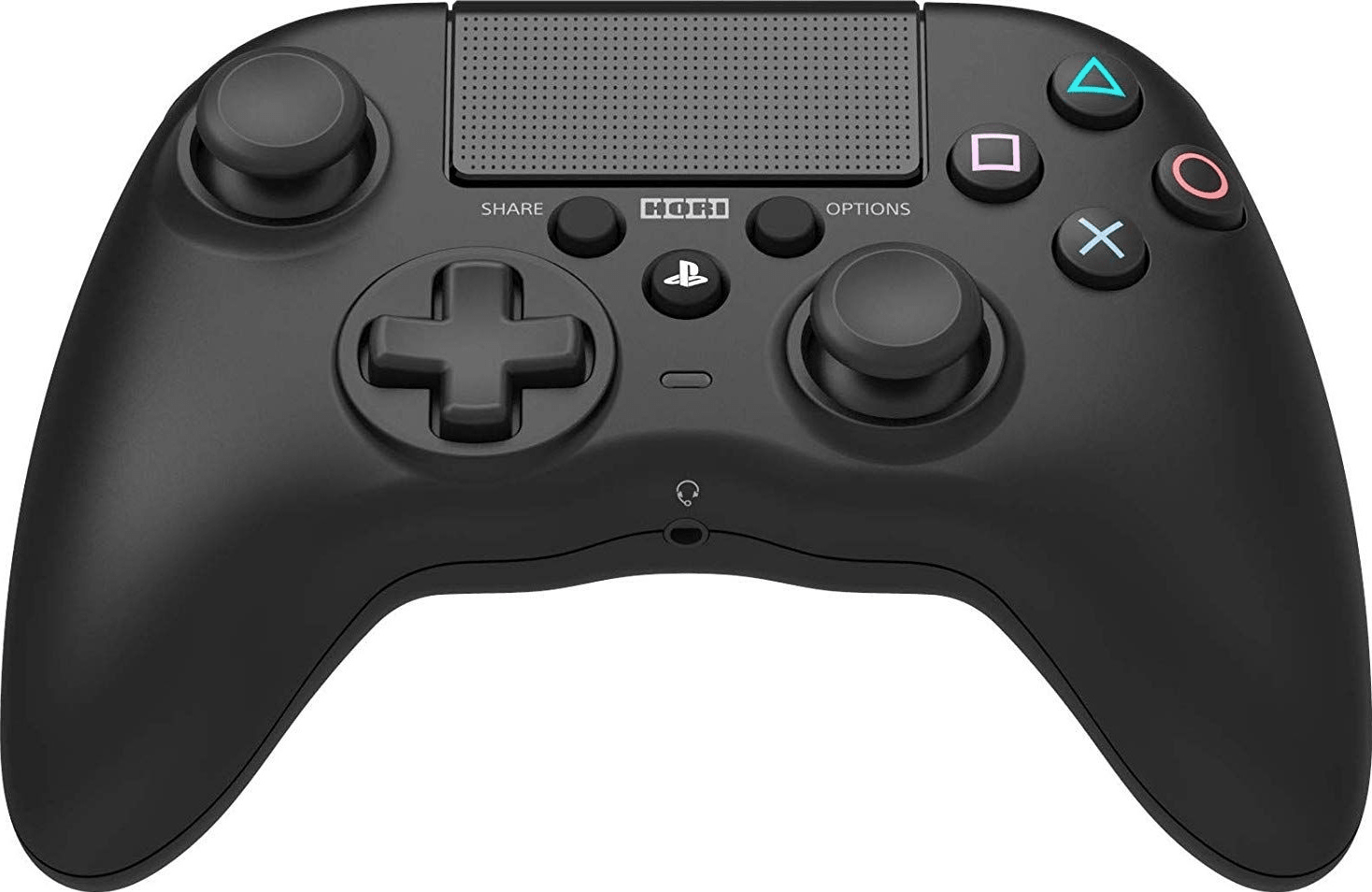 Schwarzer Hori PlayStation 4 Controller mit Tasten und Richtungspad.
