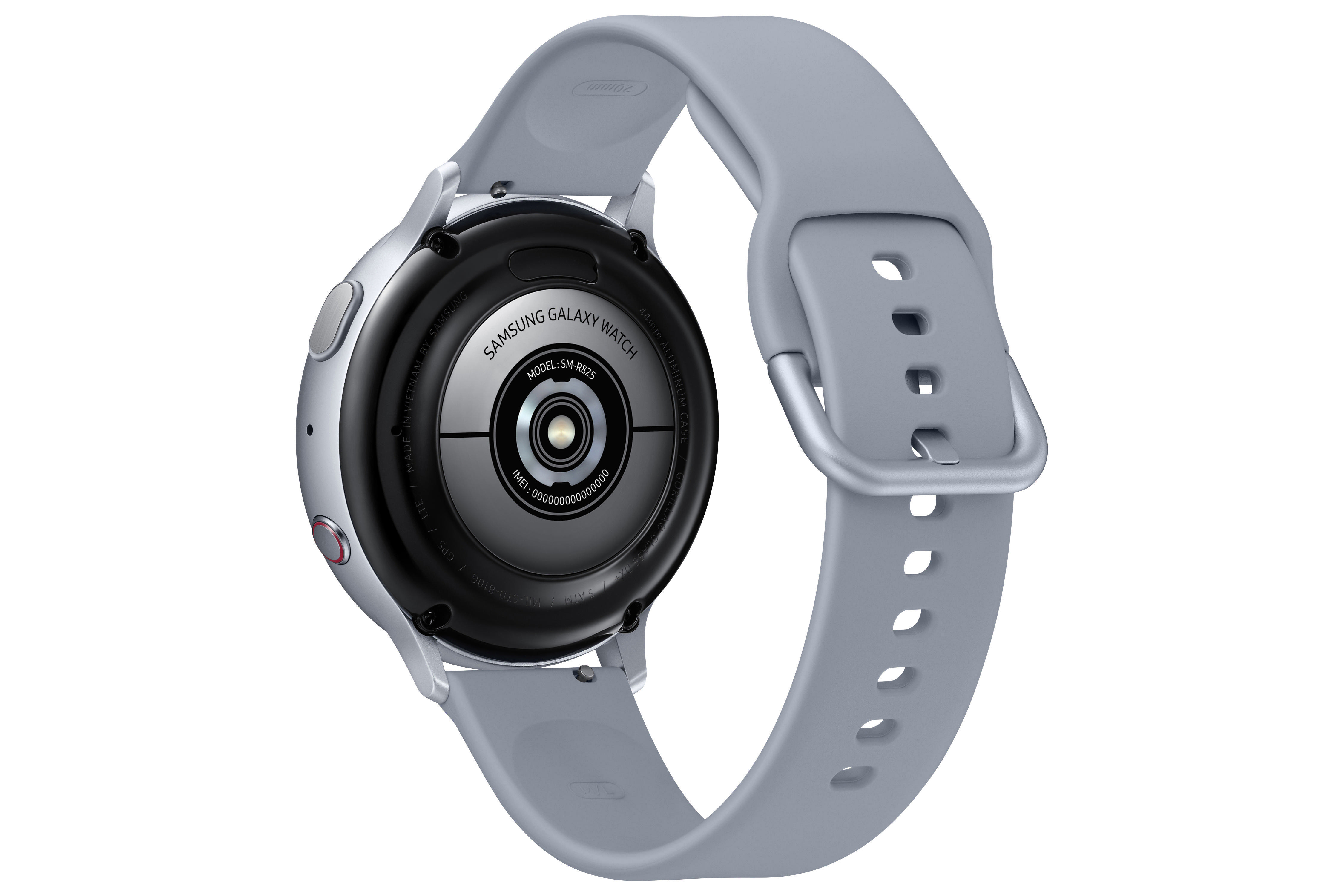 SAMSUNG Galaxy Watch Active2 44 mm LTE Smartwatch Aluminium Fluorkautschuk-Armband, M/L, Cloud Silver