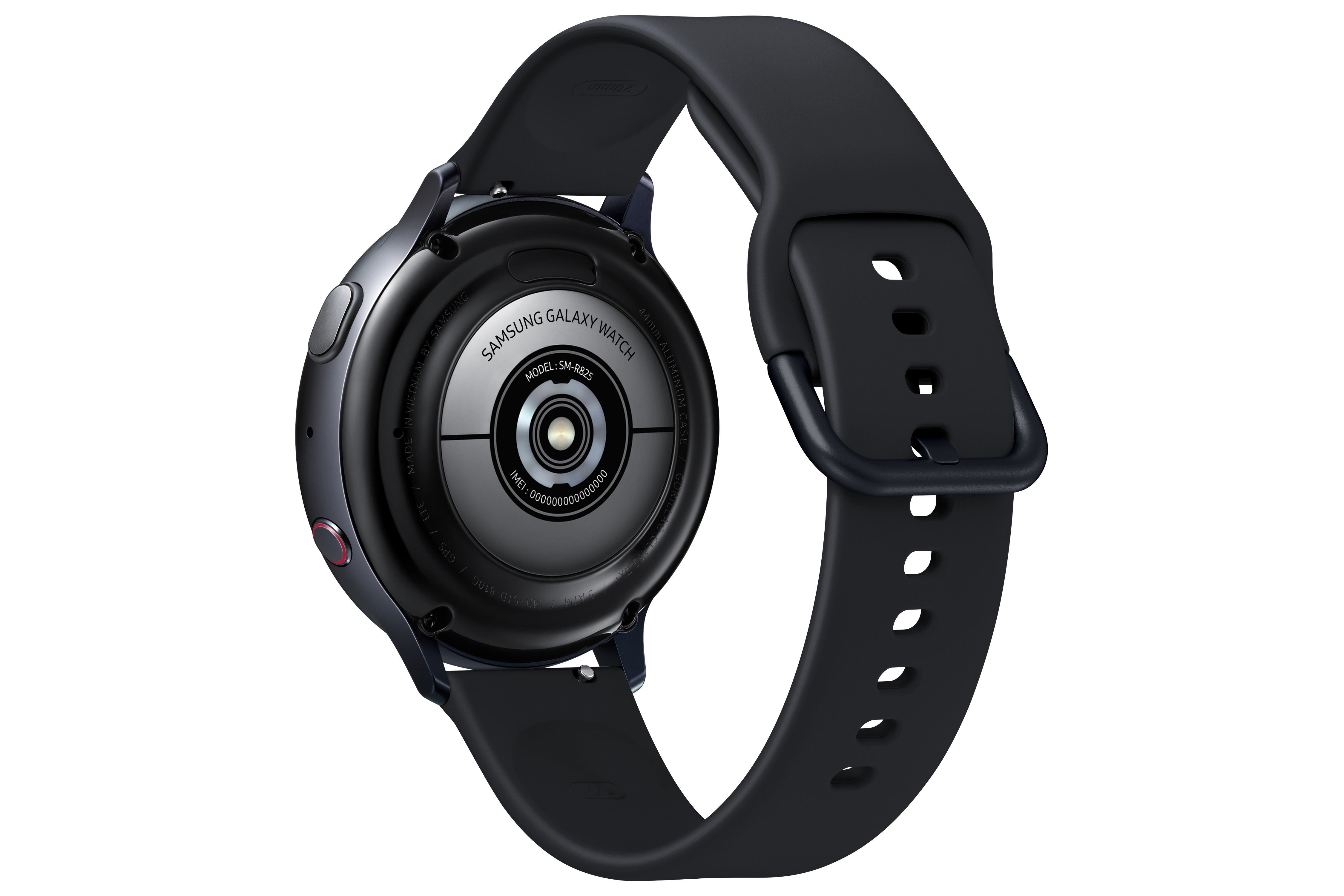 SAMSUNG Galaxy Watch Active2 44 mm LTE Smartwatch Aluminium Fluorkautschuk-Armband, M/L, Aqua Black
