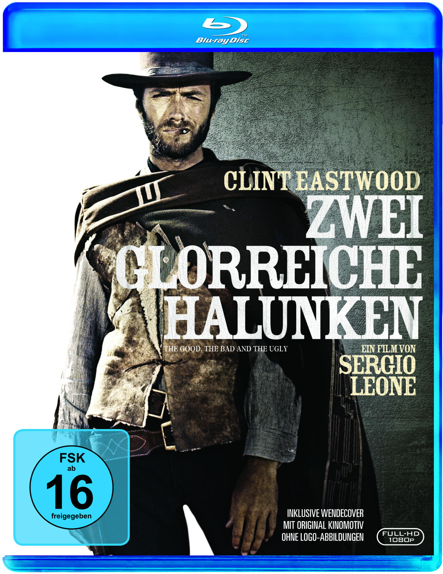 Blu-ray-Cover: The Good, the Bad and the Ugly. Clint Eastwood in Western-Kulisse.