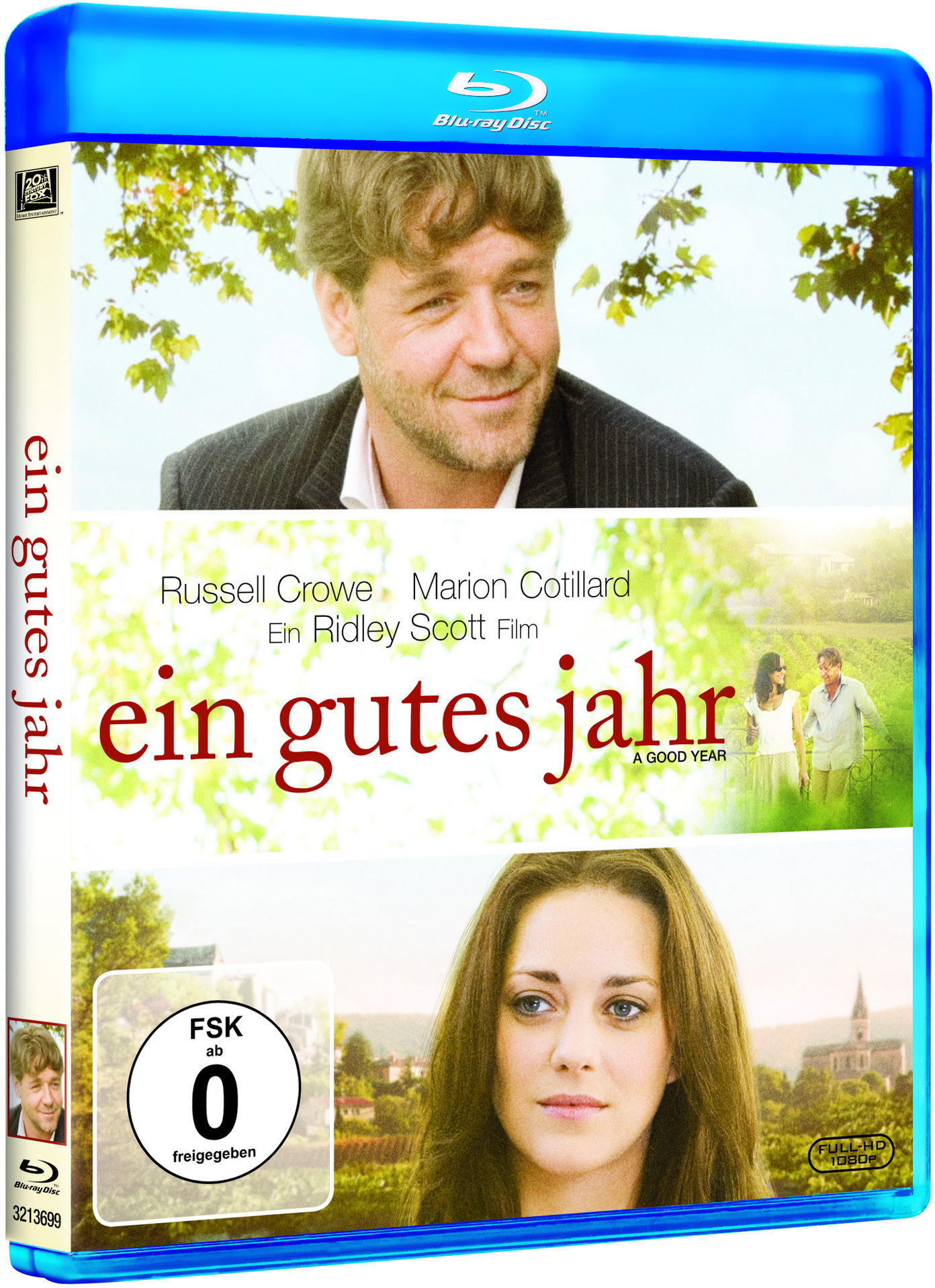 Blu-ray-Cover von 'Ein gutes Jahr' mit Russell Crowe und Marion Cotillard vor einer malerischen Kulisse.