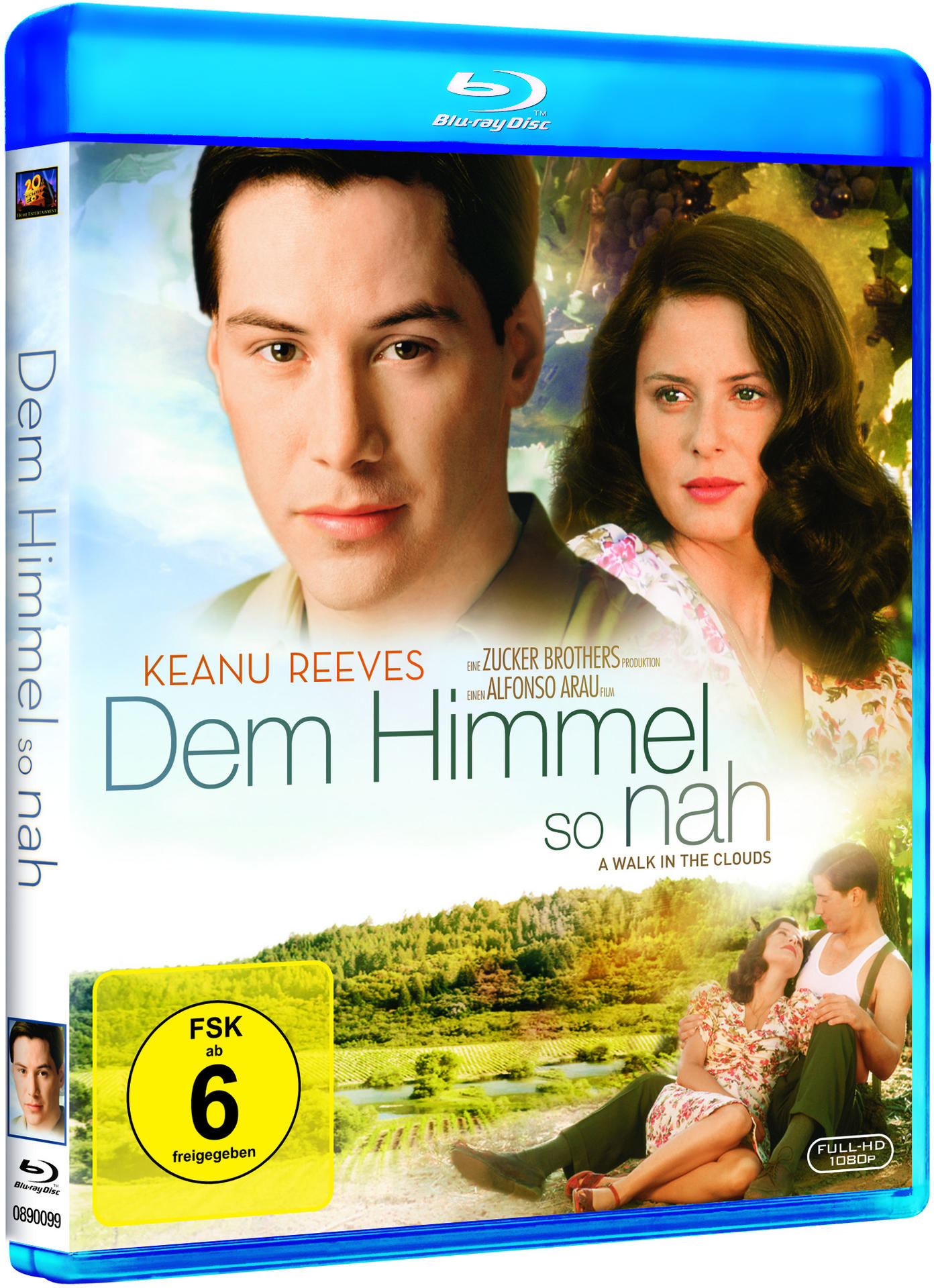Blu-ray-Hülle des Films 'A Walk in the Clouds'. Keanu Reeves und eine Schauspielerin sind auf dem Cover, mit einem Paar im Hintergrund.