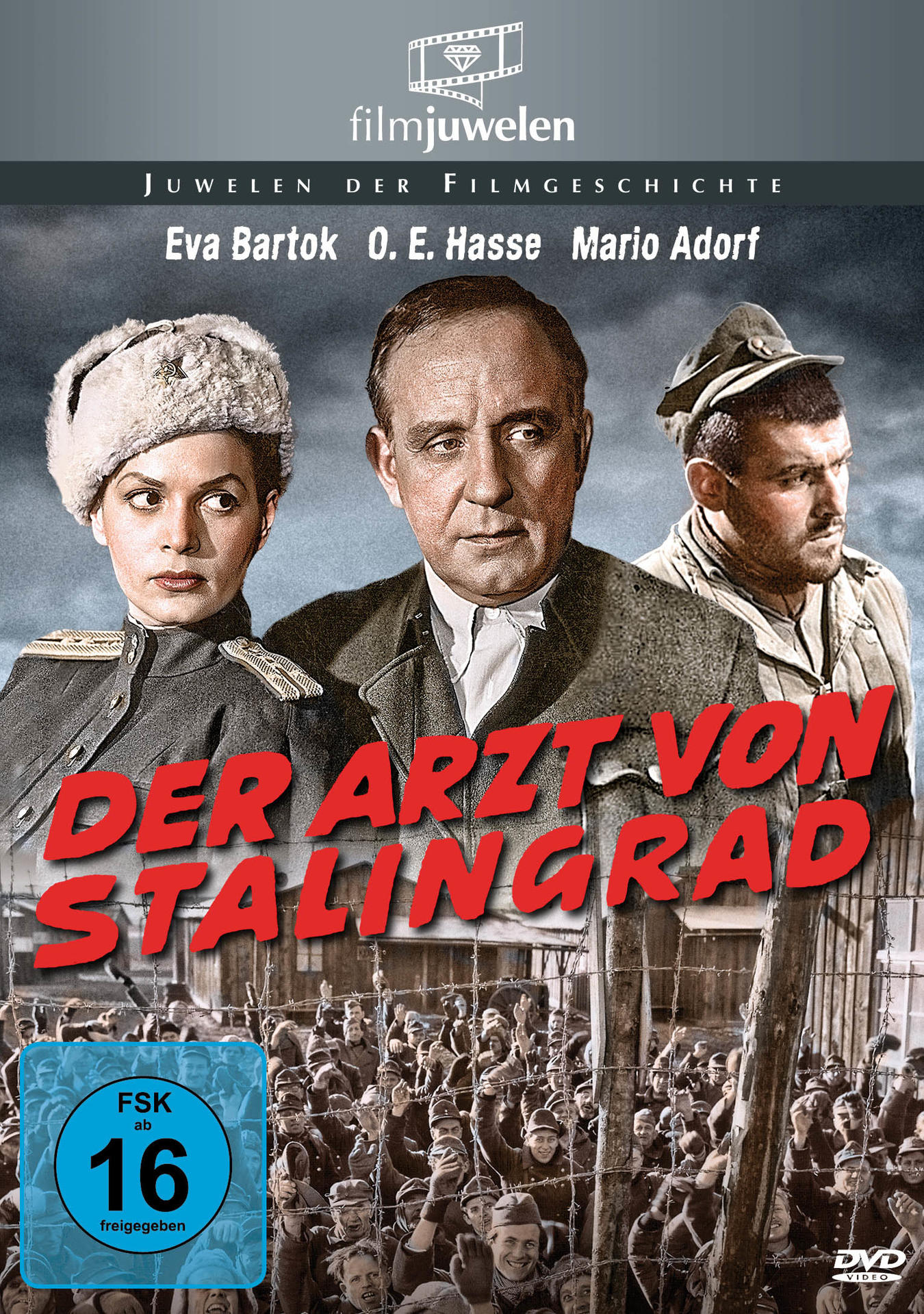 Filmcover von "Der Arzt von Stalingrad". Drei Personen sind im Vordergrund. Im Hintergrund eine Menschenmenge.