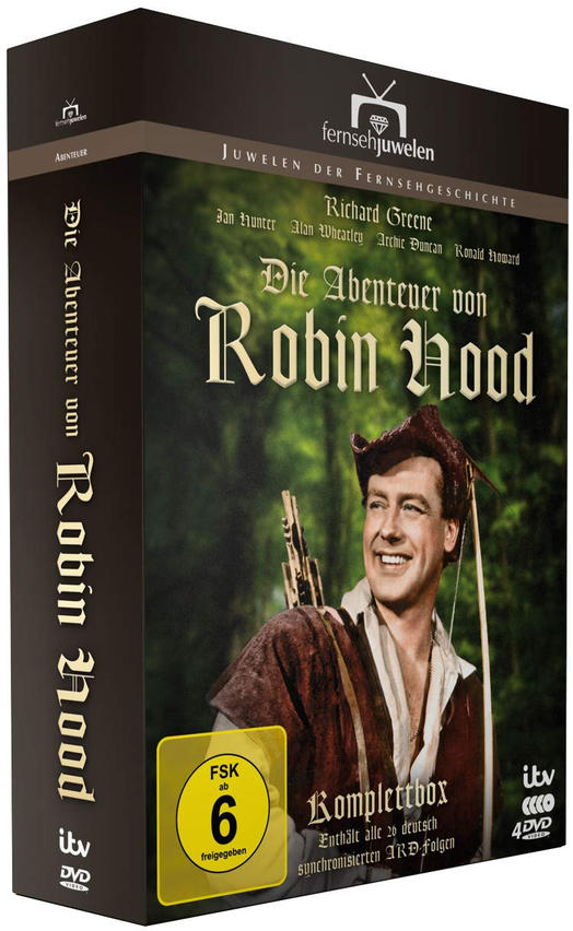Die Abenteuer von Robin Hood DVD-Box mit einem lächelnden Mann auf dem Cover.