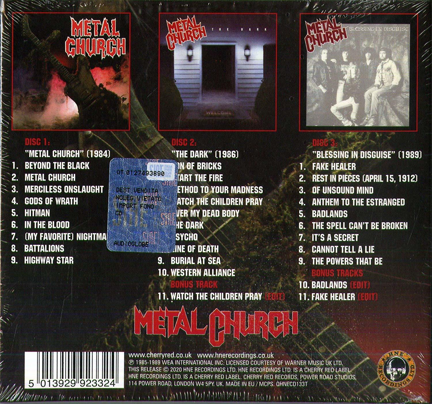 Ein Mehrfach-CD-Set der Band Metal Church mit Album-Artwork und Titellisten.
