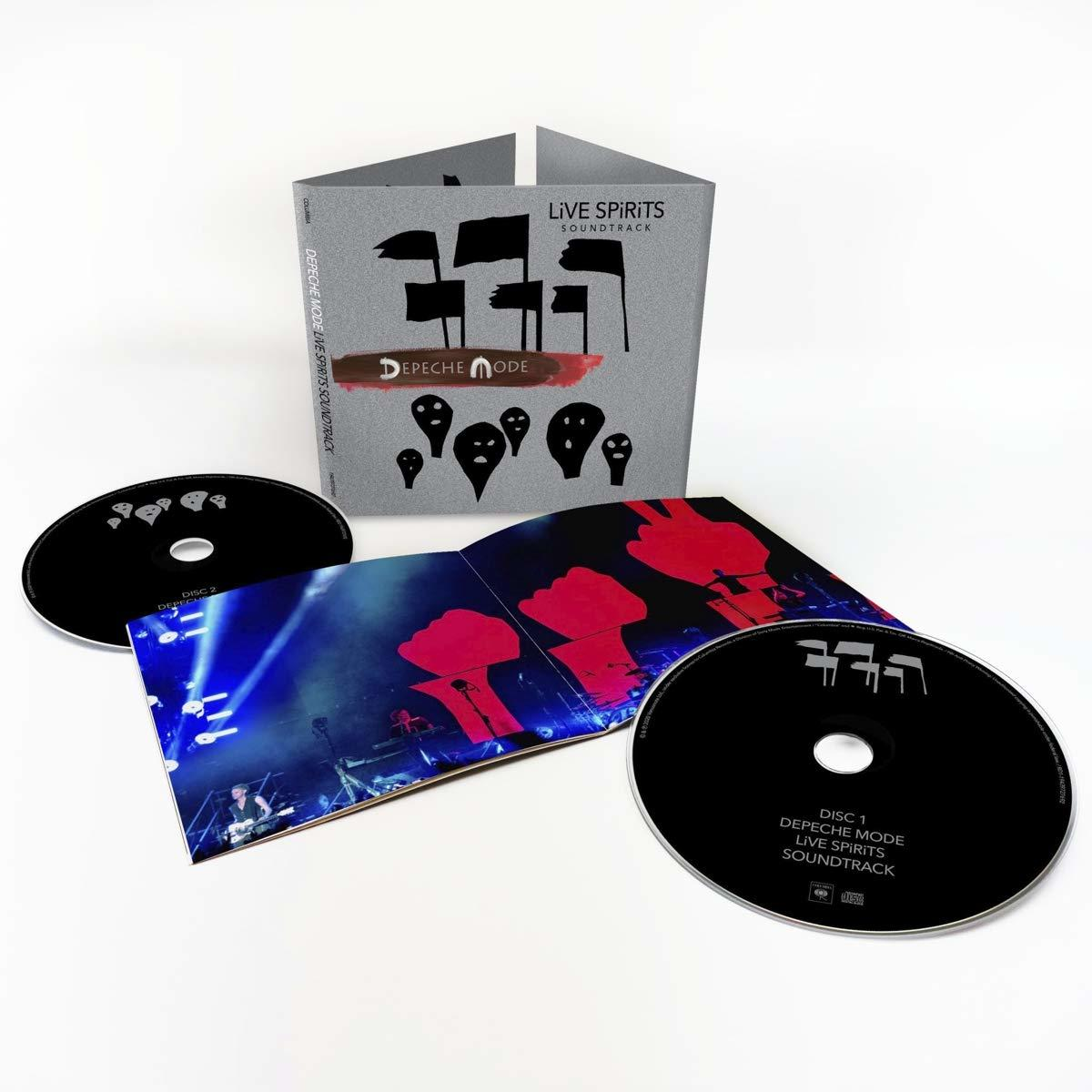Depeche Mode 'Live Spirits' Album mit CDs, offen auf Weiß.