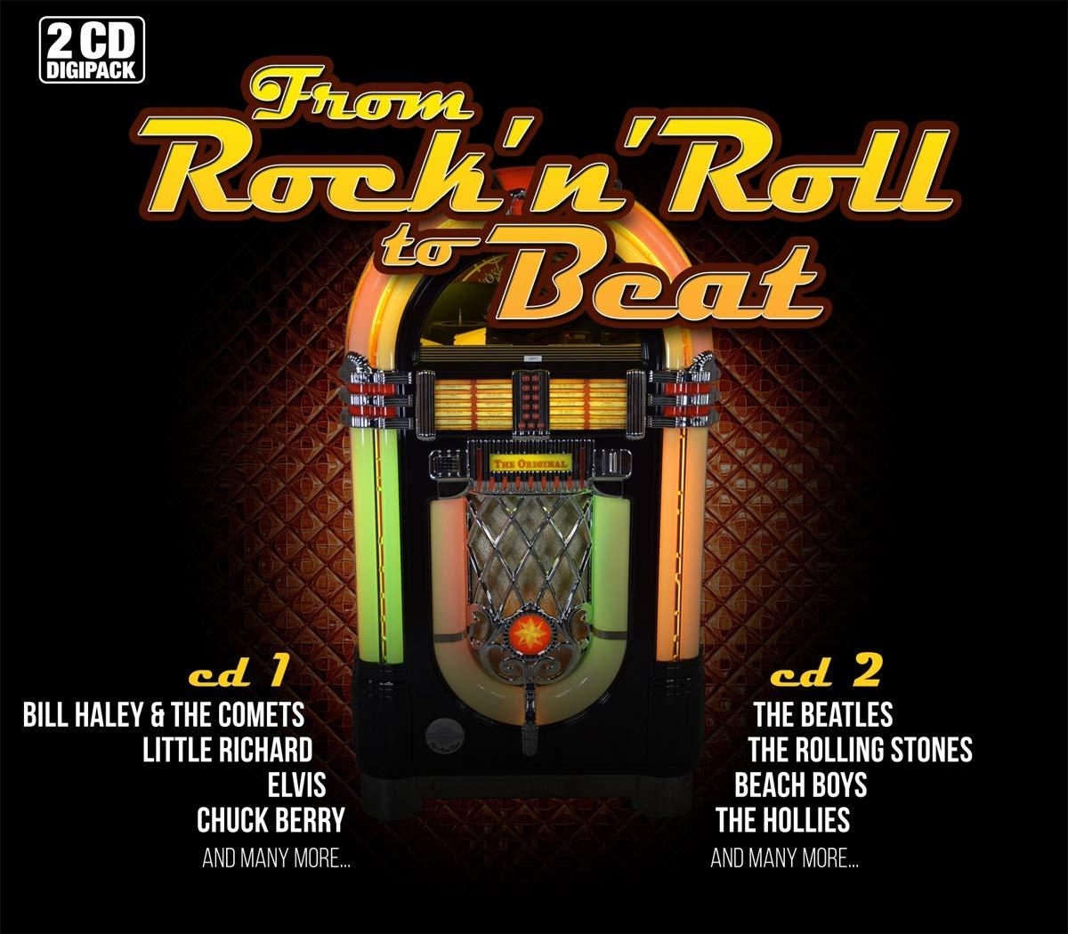 CD-Cover: From Rock 'n' Roll to Beat. Ein Jukebox-Bild befindet sich in der Mitte. Künstlerliste an den Seiten.