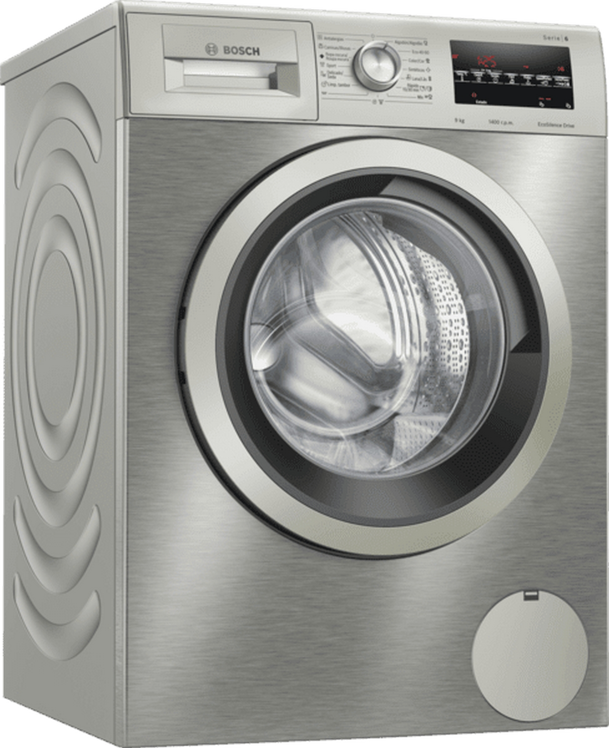 Lavadora carga frontal - Bosch WAU28T6XES, 9 kg, 1400 rpm, 15 Programas, EcoSilence, Programable, Inox