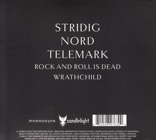 Albumcover mit weißem Text auf Schwarz, einschließlich 'STRIDIG NORD TELEMARK'.