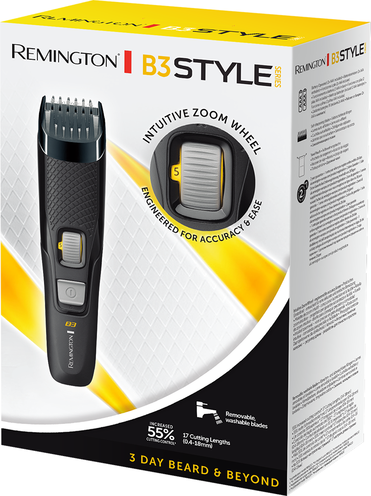 Remington B3 Style szakállvágó doboz. Trimmer kép, zoomkerék, szöveg.