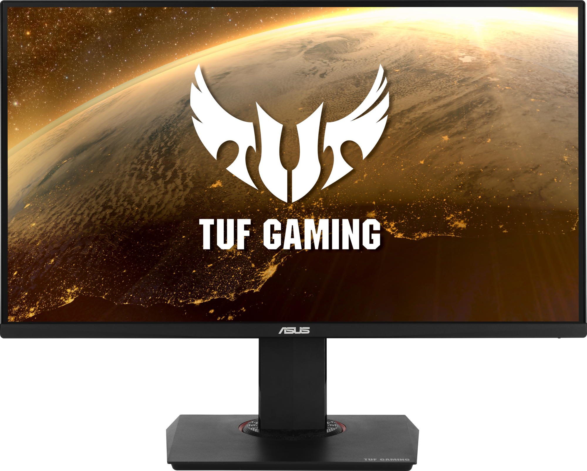Gaming-Monitor mit dem Logo 'TUF GAMING' und einem Bild der Erde im Hintergrund.