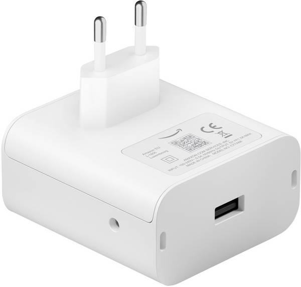 Un adaptador de corriente blanco con un puerto USB.