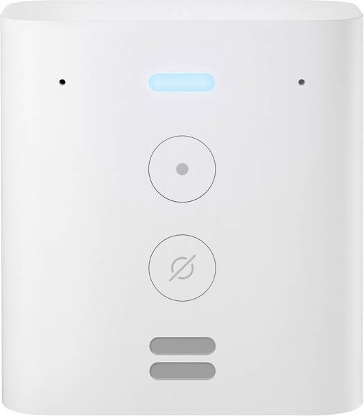 Un altavoz inteligente blanco con botones e indicadores luminosos en la parte frontal.