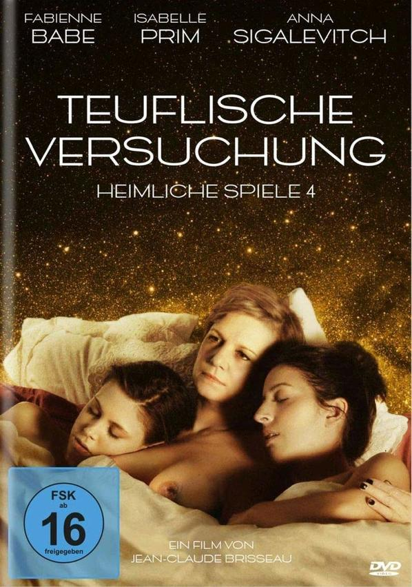 Filmcover. Drei Frauen in einem Bett. Glitzernder Hintergrund. Deutscher Text.