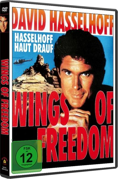 DVD-Cover des David Hasselhoff Films. Titel: Wings of Freedom. Bild: Hasselhoffs Gesicht.