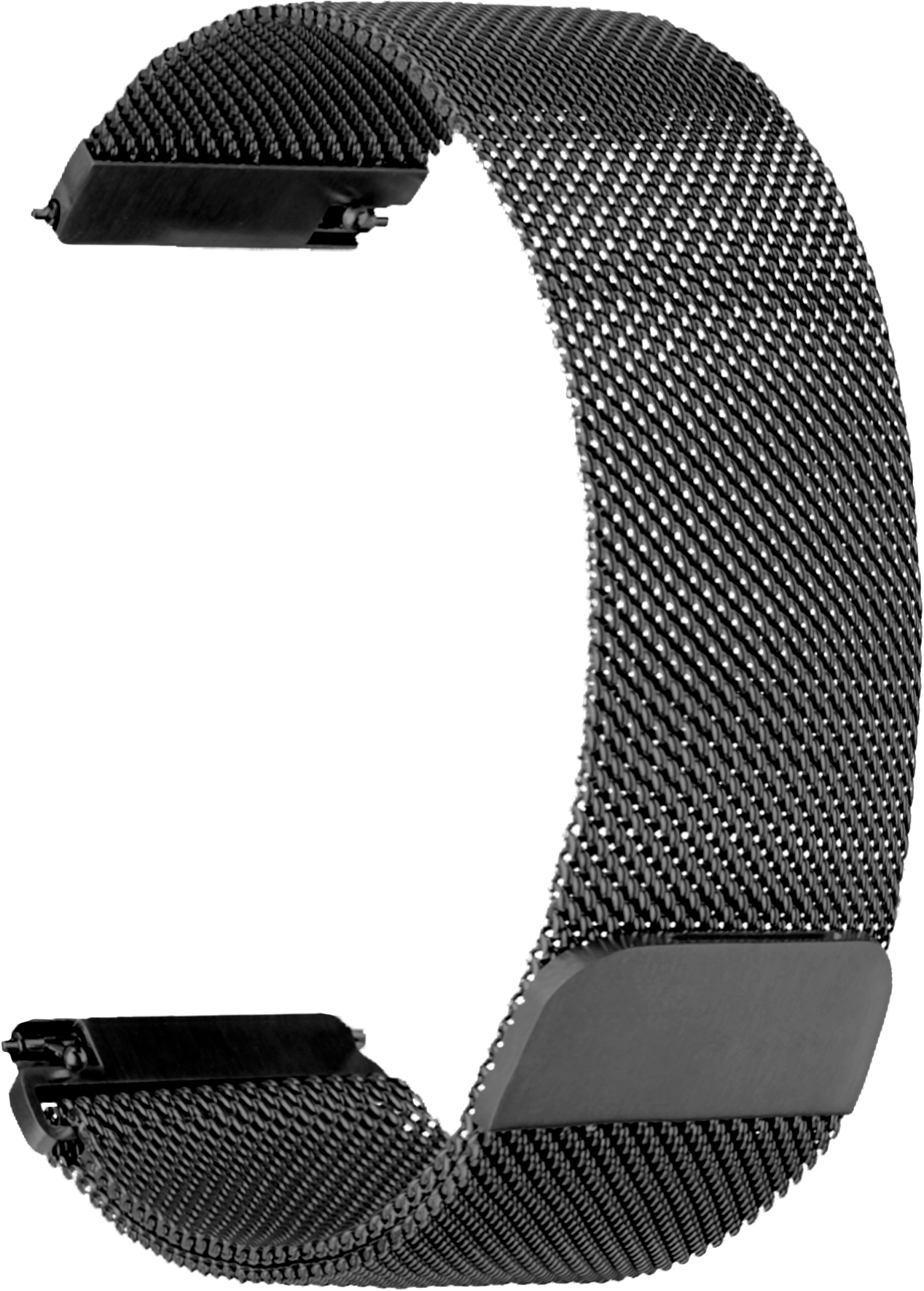 Schwarzes Uhrenarmband mit Mesh-Design.