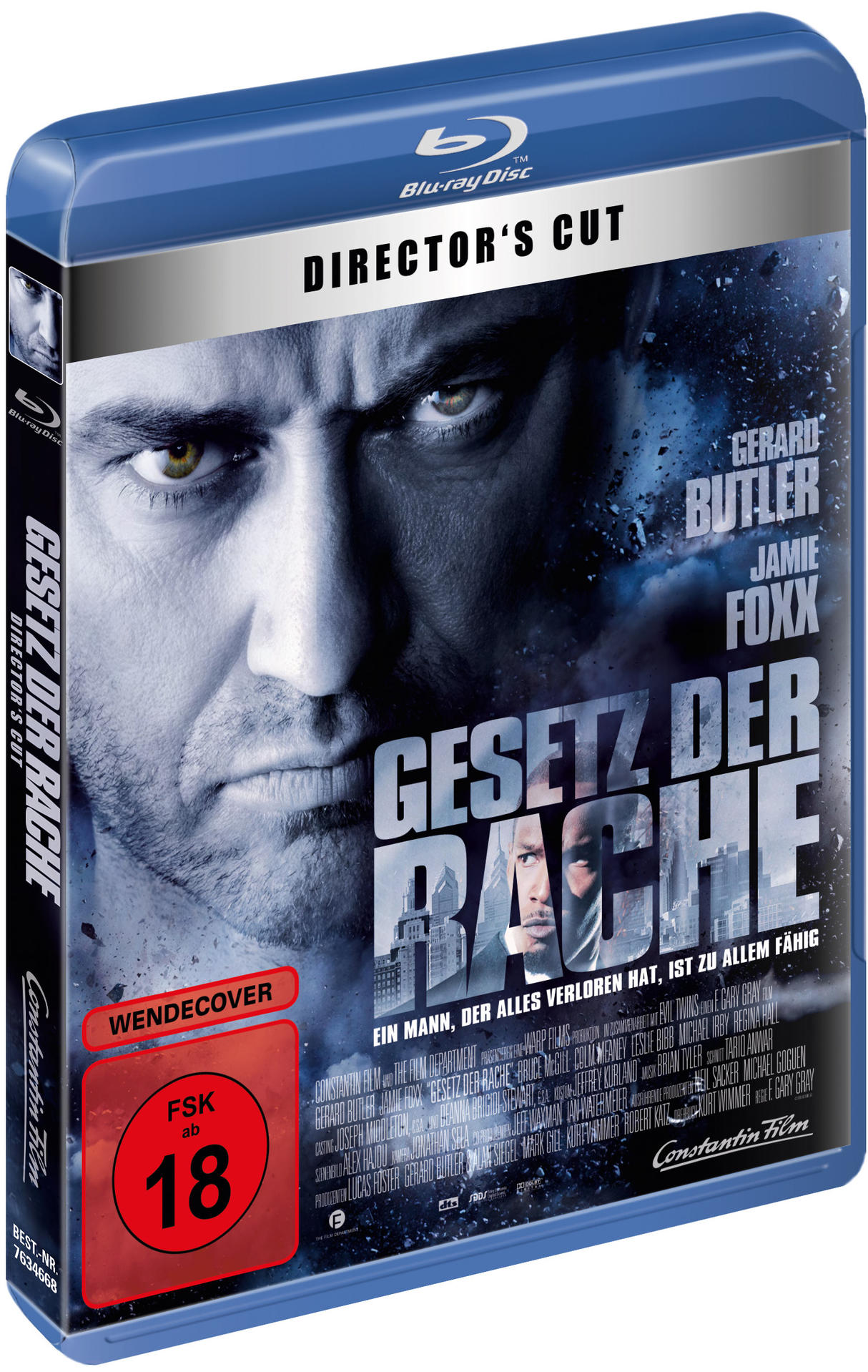 'Gesetz der Rache' Blu-ray-Cover mit Gerard Butler und Jamie Foxx.