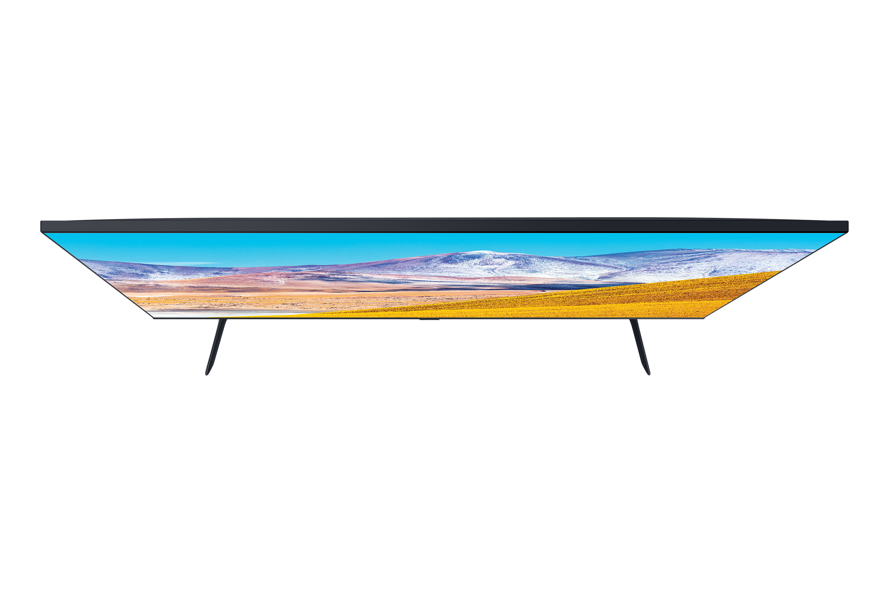 Der Fernseher ist schwarz mit einer Landschaft auf dem Bildschirm.