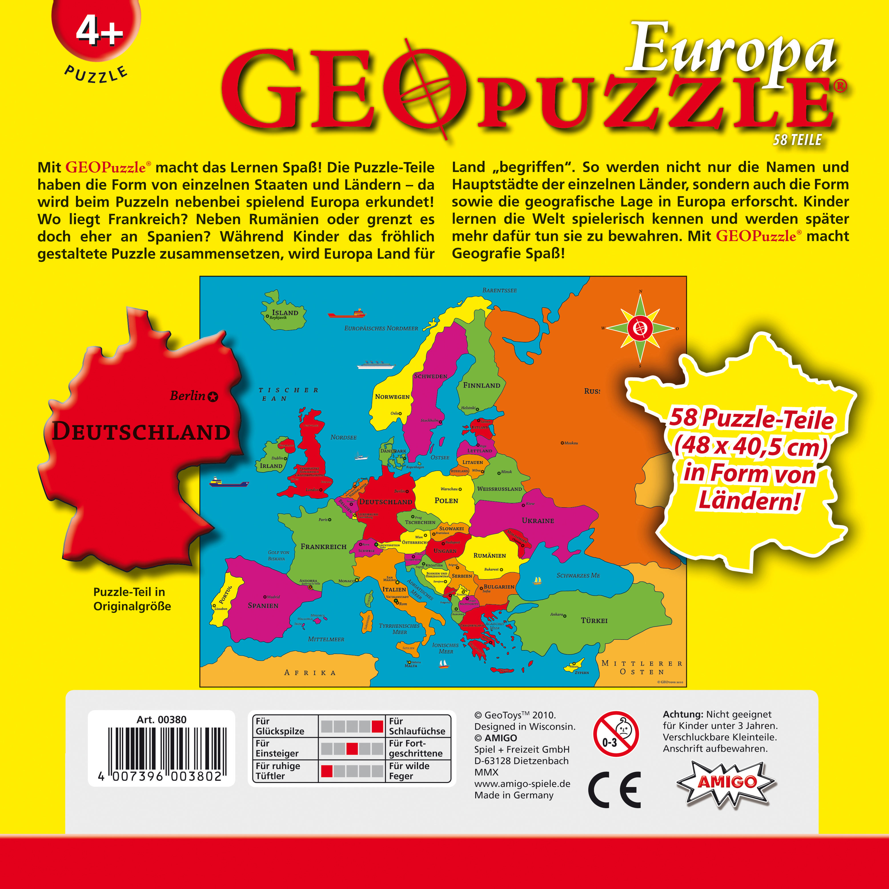 00380 Mehrfarbig AMIGO - GEOPUZZLE Puzzle EUROPA