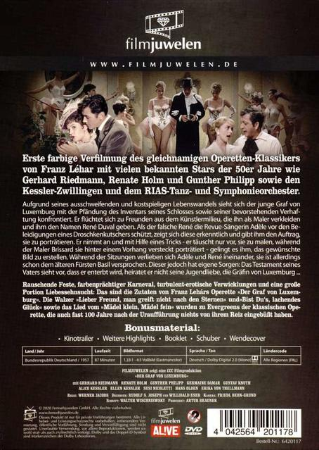 Rückseite einer DVD-Hülle mit Text und Bildern. Menschen in Kostümen sind zu sehen.