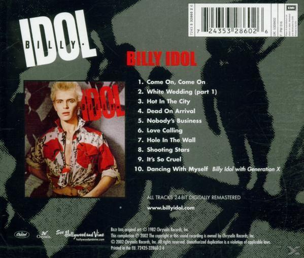 Egy CD hátulja Billy Idollal, szöveggel és számok listájával.