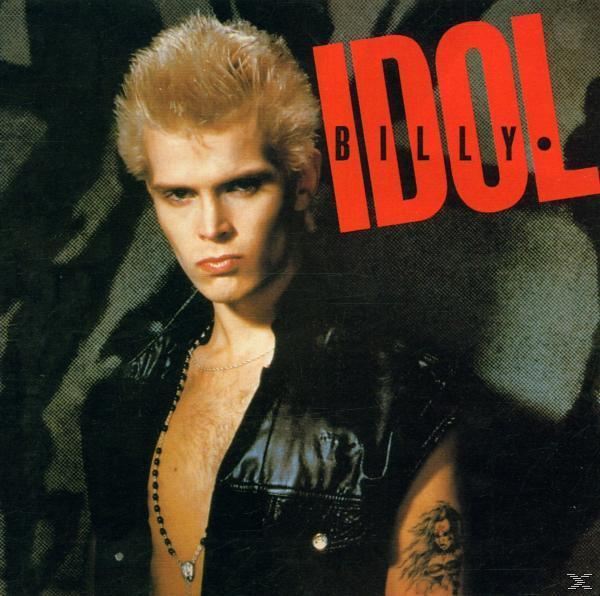 Billy Idol album borítója. Szőke haj, bőrdzseki és kar tetoválás. Piros 'IDOL' felirat.