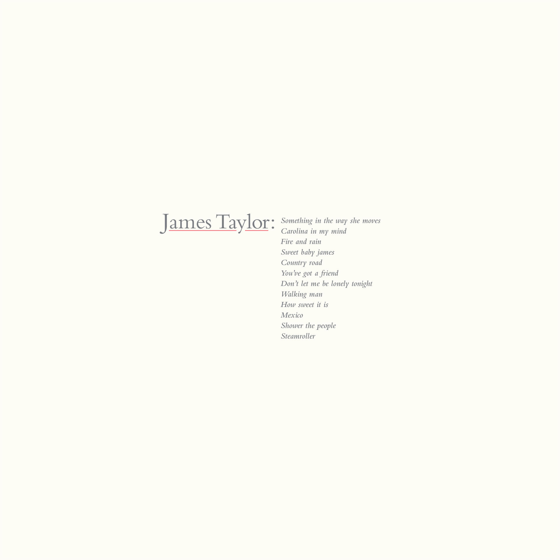 Szöveg egy oldalon James Taylor dalok listájával.
